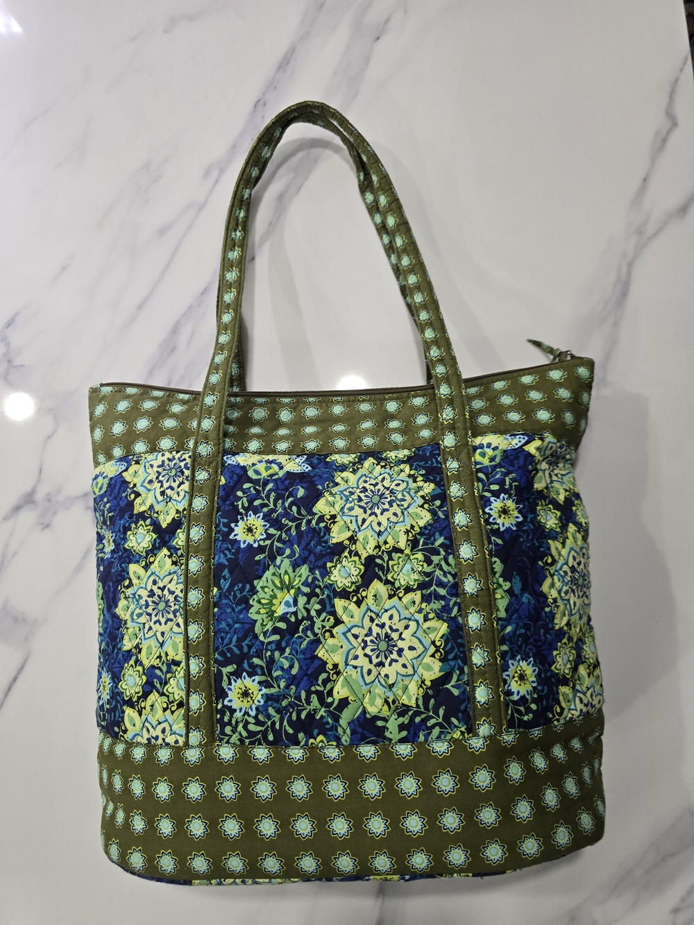 Vera Bradley Quilted Floral Tote in Navy and Olive